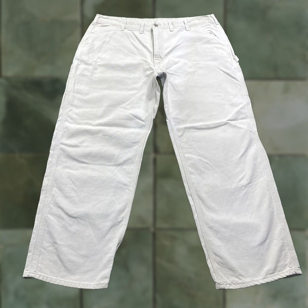 VINTAGE Carhartt Jeans Mens 42 White 90S Canvas Carpenter Workwear 42x31 B11 STN