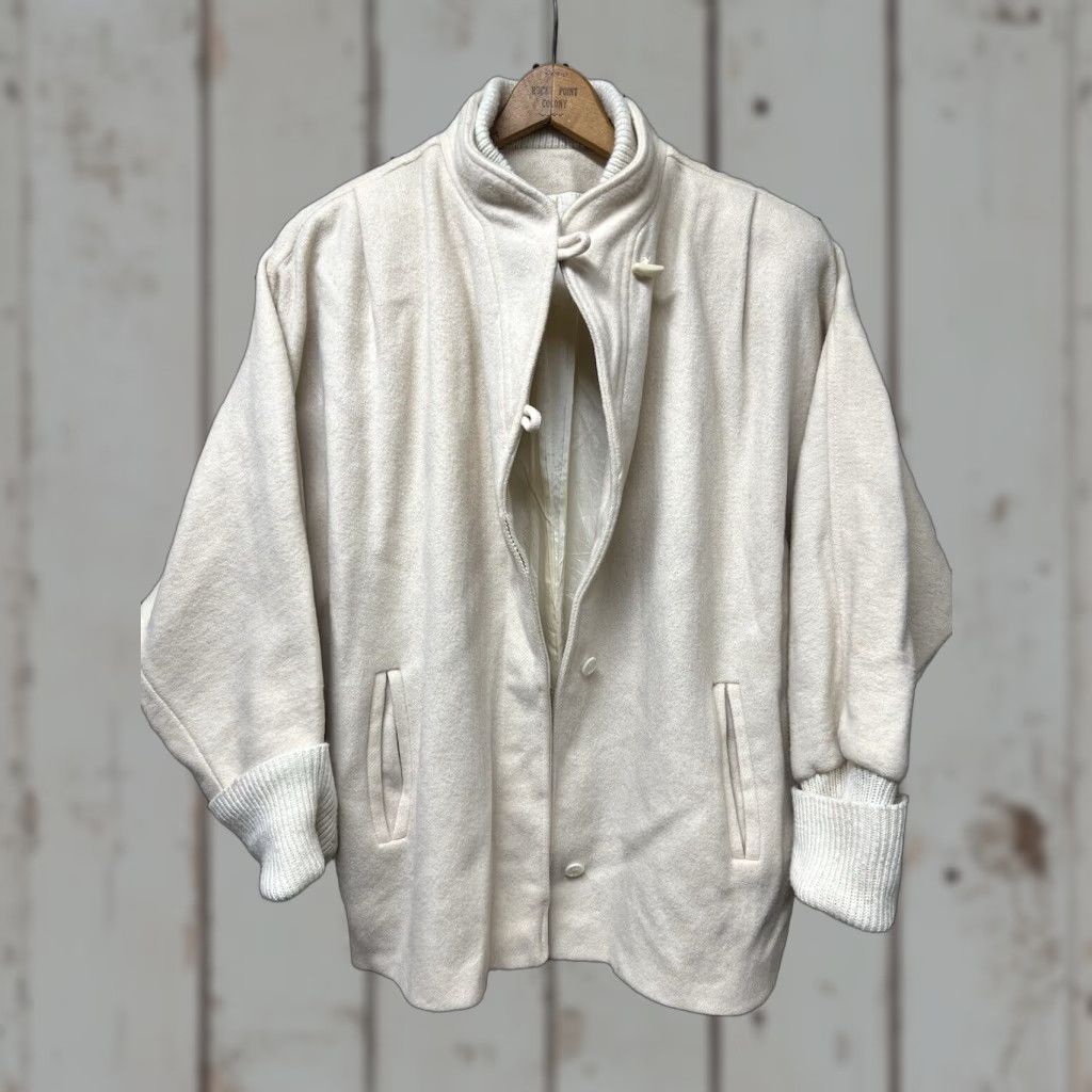 VINTAGE Portrait 100% Wool Coat Jacket sz L Cream Coat Women 80s Oversized