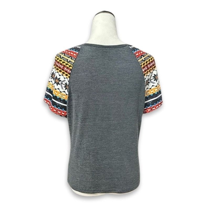 Shein Shein T-Shirt Fair Isle Pattern Short Sleeves Gray/Multi L Size L / US 10 / IT 46 - 4 Thumbnail
