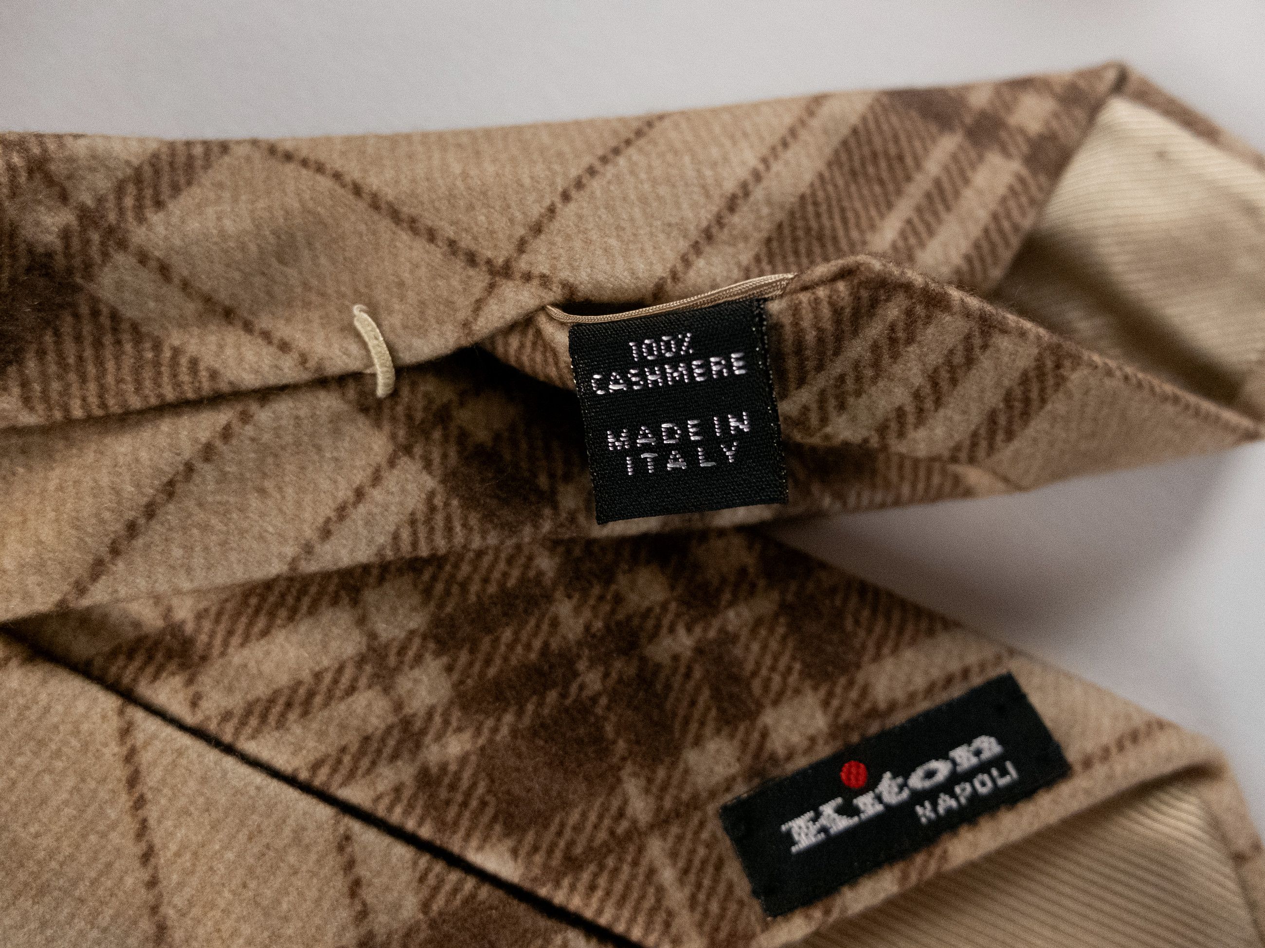 Kiton KITON Napoli hand made 7 fold beige brown check cashmere tie Size ONE SIZE - 5 Thumbnail