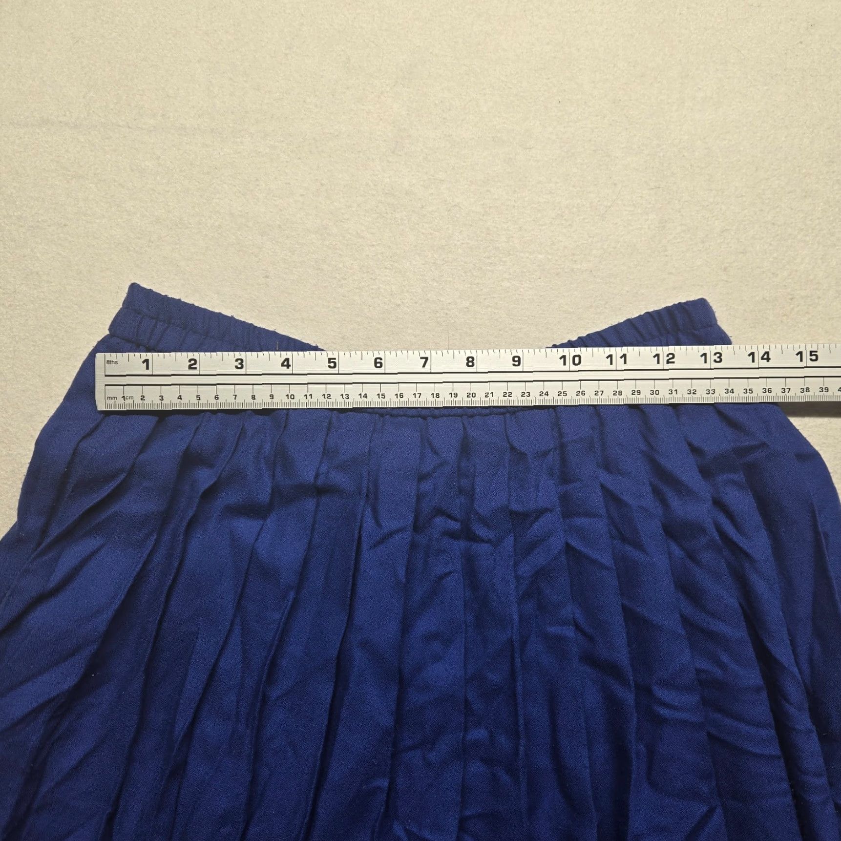 Vintage Vtg Koret Skirt | Wool Lined A-Line Midi Navy Blue Elastic Size 12 Womens Size 34" / US 12 / IT 48 - 4 Thumbnail
