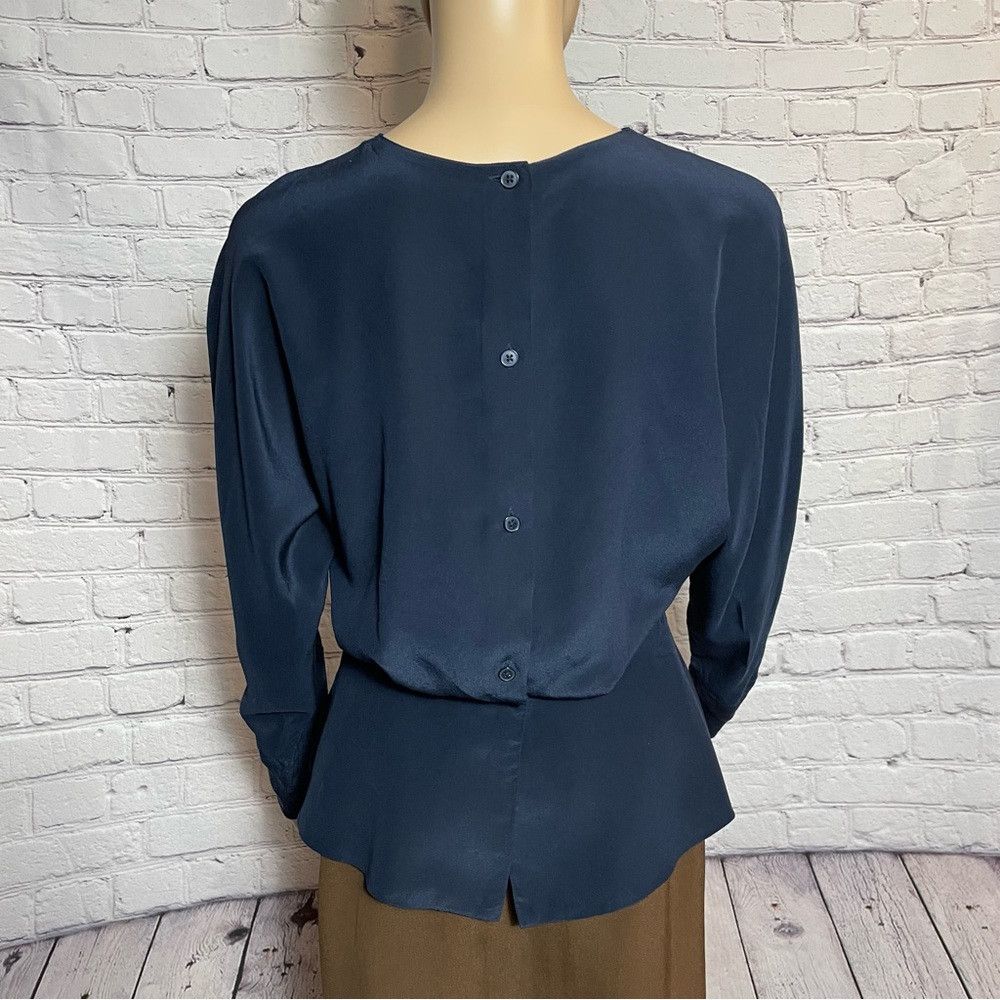 Ellen Tracy Linda Allard for Ellen Tracy Silk Navy Blue Ling Sleeve Blo Size M / US 6-8 / IT 42-44 - 5 Thumbnail