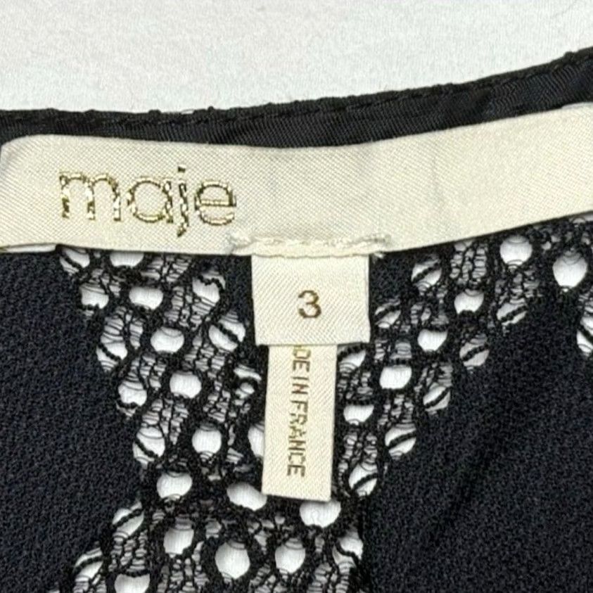 Maje Maje Black Lace Panel Dress Solid Short Sleeve Midi Women Size 3 Size 26" / US 2 / IT 38 - 6 Thumbnail