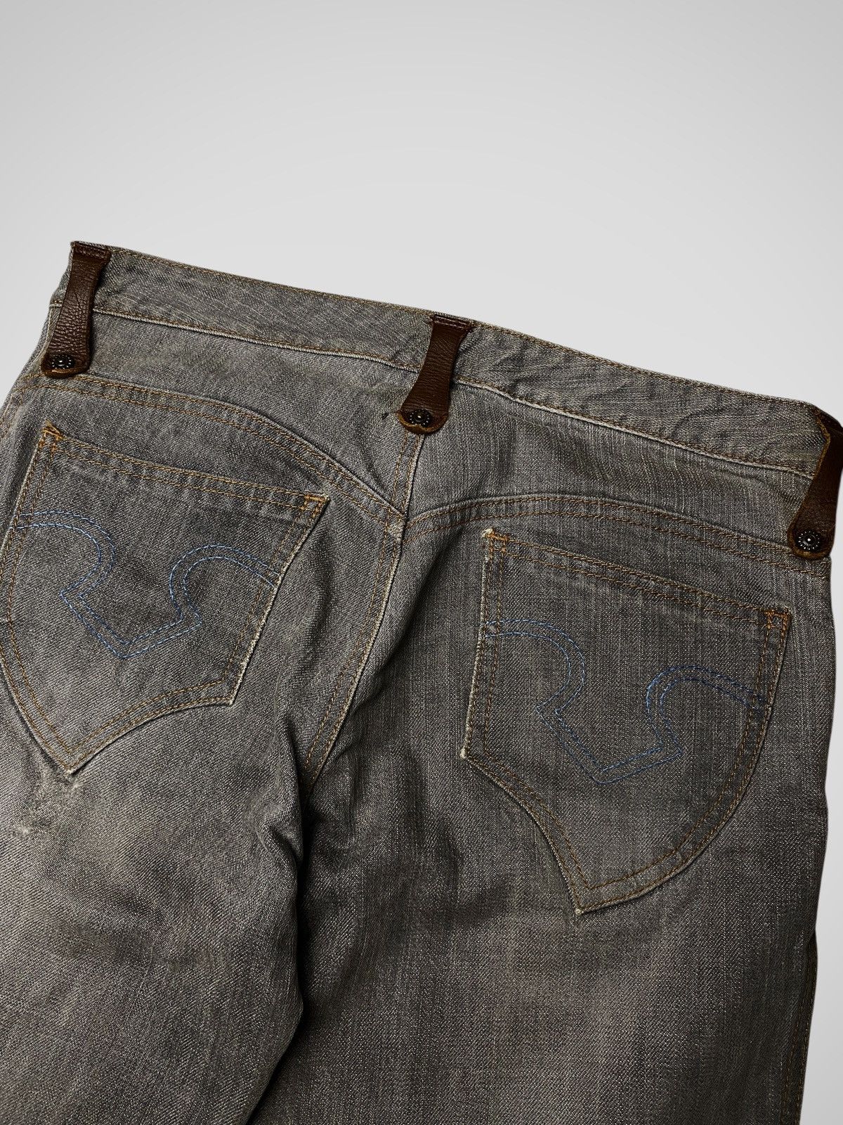 Le Grande Bleu (L.G.B.) 2000's Obelisk Leather Artisanal Flared Jeans Size US 28 / EU 44 - 4 Thumbnail