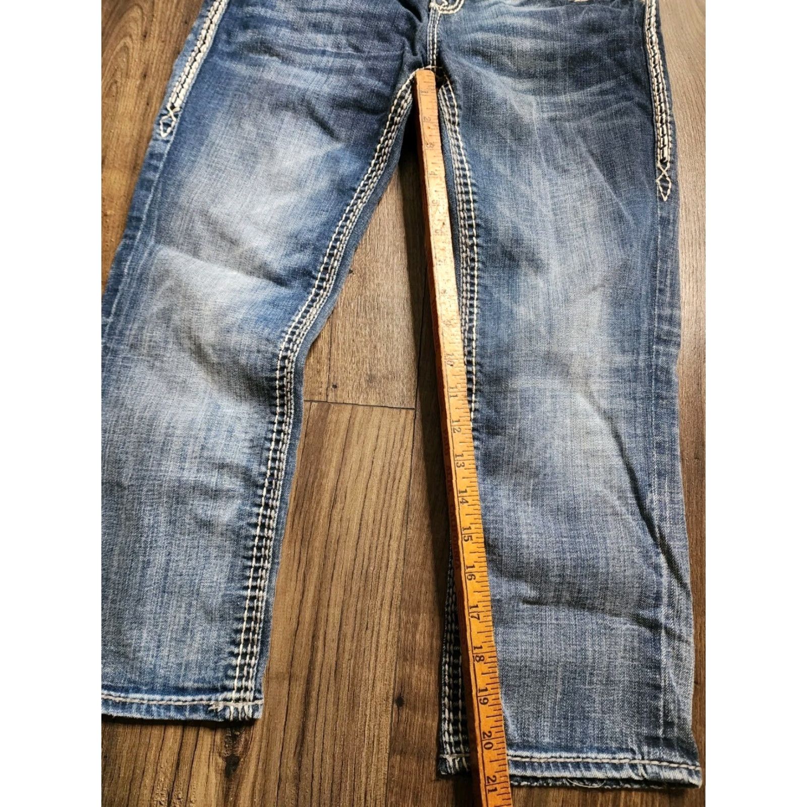Vintage Rock Revival Kai Crop Jeans Womens 27 Blue Distressed Straight Leg Buckle Exclusive Size 27" / US 4 / IT 40 - 4 Thumbnail