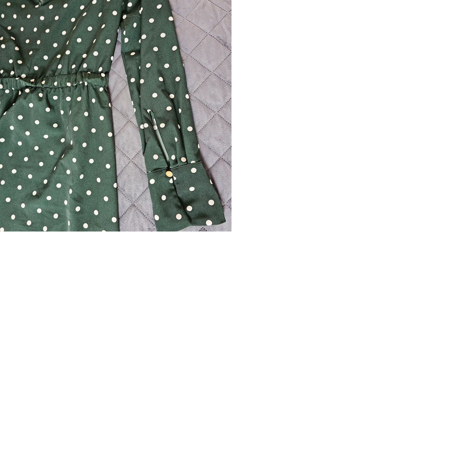 H&M VINTAGE H&M Dress Green Polka Dot Size 6 Long Sleeve Elastic Waist Wide Cuffs Formal Womens Maxi Long Dress Size M / US 6-8 / IT 42-44 - 10 Thumbnail