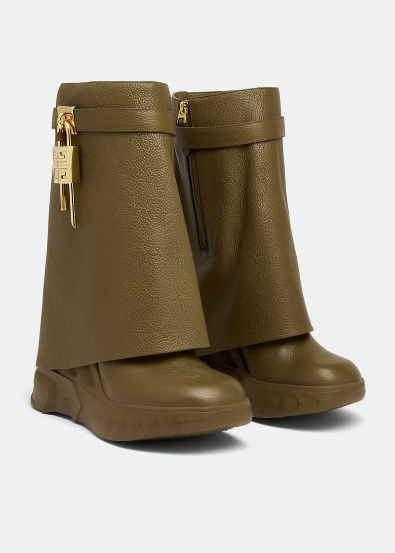 Givenchy o1w1db10525 Shark Lock Ankle Biker Boots in Green Size US 10 / IT 40 - 4 Thumbnail