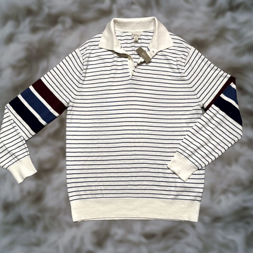 J.Crew VINTAGE J.CREW Heritage Cotton Sweater Polo Mens Size M Striped Long Sleeve NWT Size US M / EU 48-50 / 2 - 1 Thumbnail