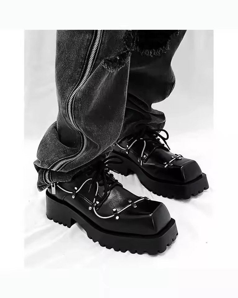 Genuine Leather Square Streetwear Real Leather Platform British Boots Shoes Size US 10.5 / EU 43-44 - 4 Thumbnail