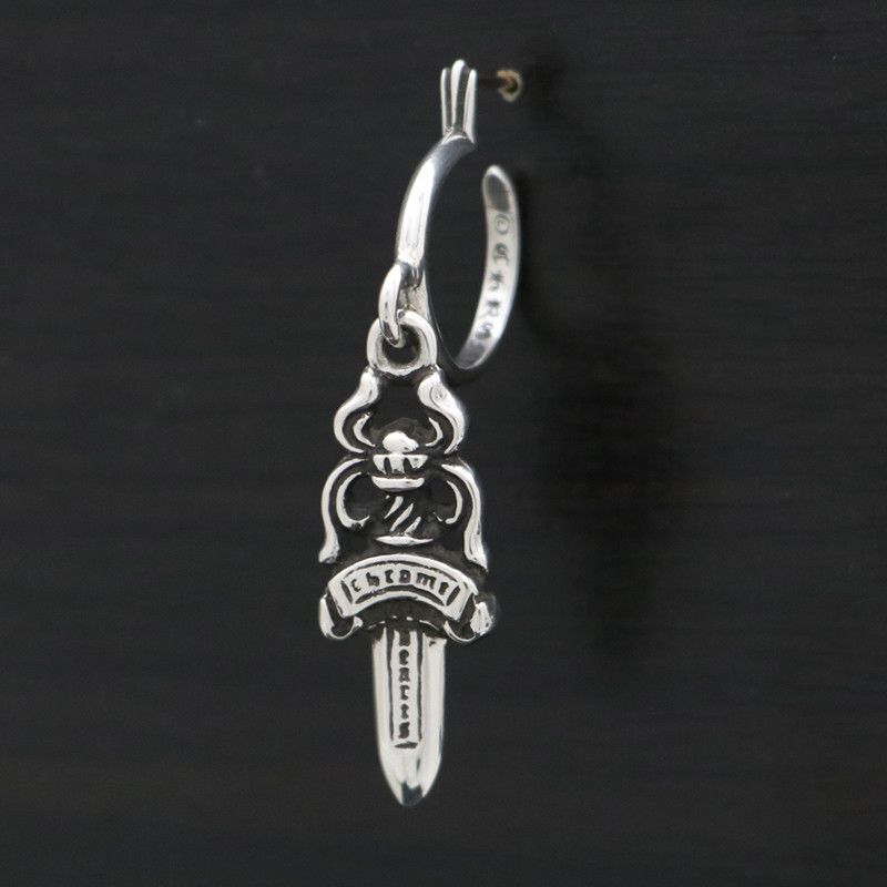 image of Chrome Hearts Dagger Hoop Earring in Silver, Men's