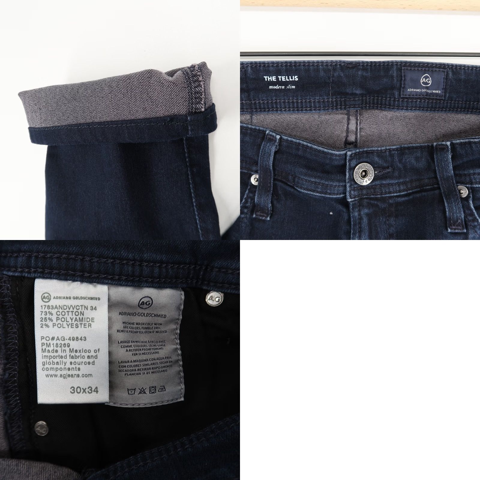 Vintage AG Adriano Goldschmied Jeans Mens 30 Blue The Tellis 30x27 Dark Modern Slim Hemmed Size US 30 / EU 46 - 8 Thumbnail