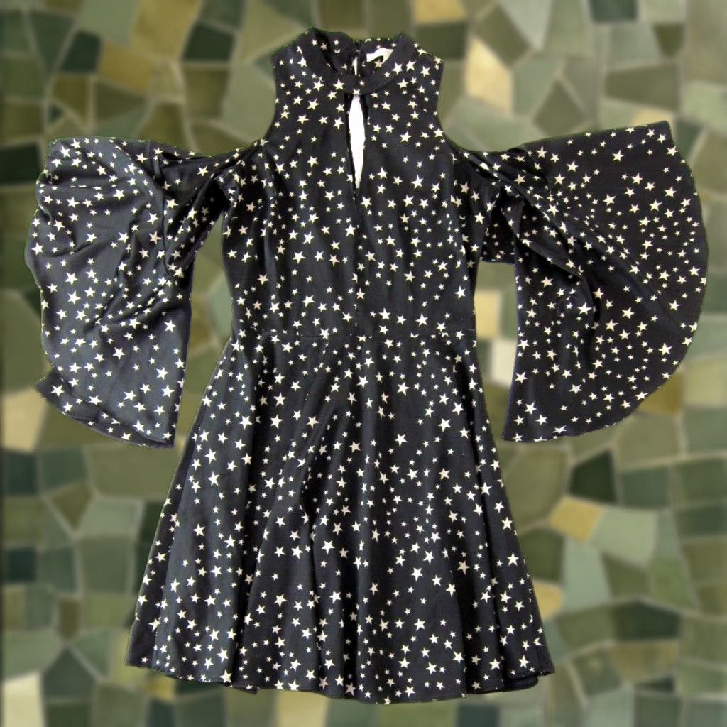 Boston Proper VINTAGE Boston Proper Black Ivory Star Open Shoulder Flare Sleeve Sheath Smock Dress 6 Size M / US 6-8 / IT 42-44 - 1 Thumbnail