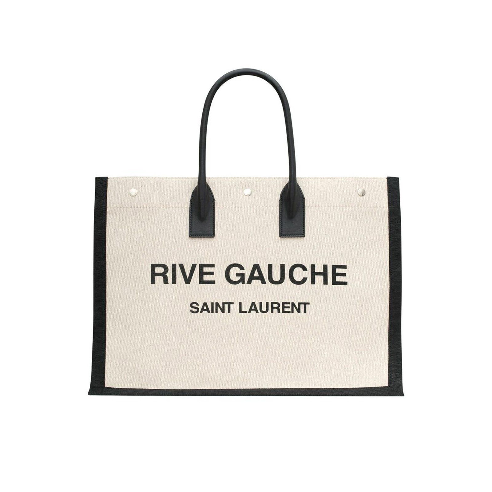SAINT LAURENT Rive Gauche Greggio/Black Linen Tote Bag New