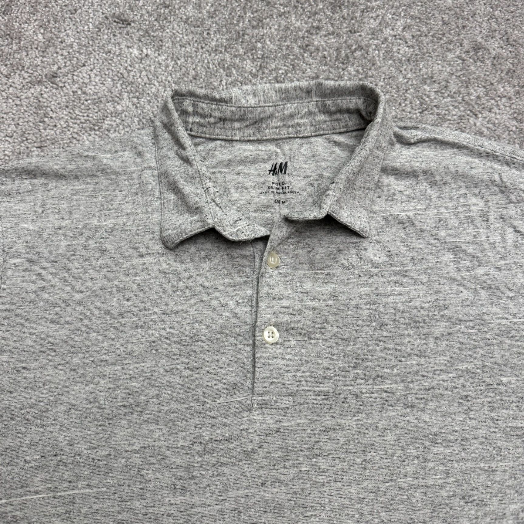 H&M H&M Slim Fit Polo Shirt Men's Medium Heather Gray Short Sleeve Cotton Casual Outdoor Sports Size US M / EU 48-50 / 2 - 3 Thumbnail