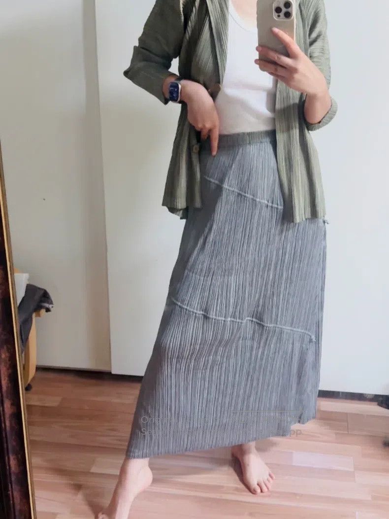 Issey Miyake Issey Miyake Gray Ruched Midi Skirt Size 26" / US 2 / IT 38 - 9 Thumbnail
