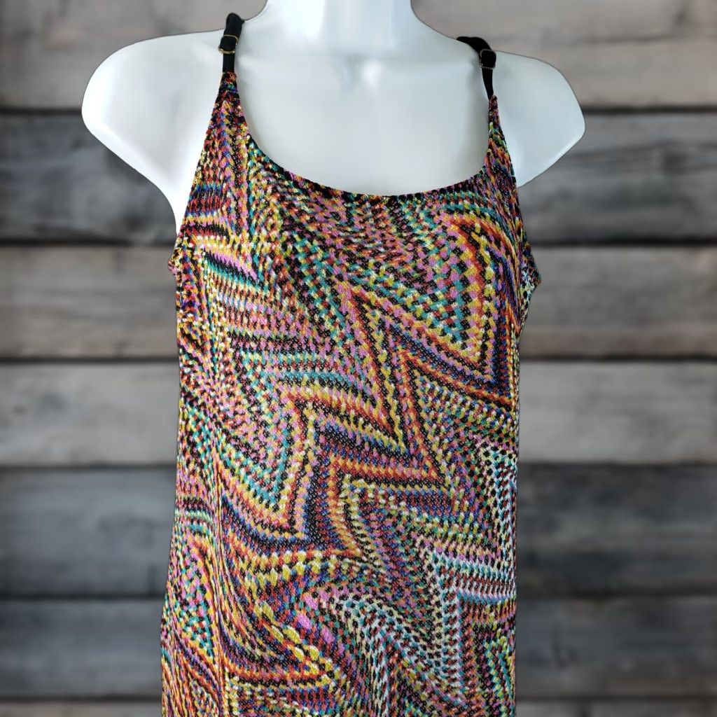Lucky Brand Lucky Brand Womens Cover Up M Black Pink Adjustable Straps Multicolor Polyester Knit 90s Event Size ONE SIZE - 1 Thumbnail