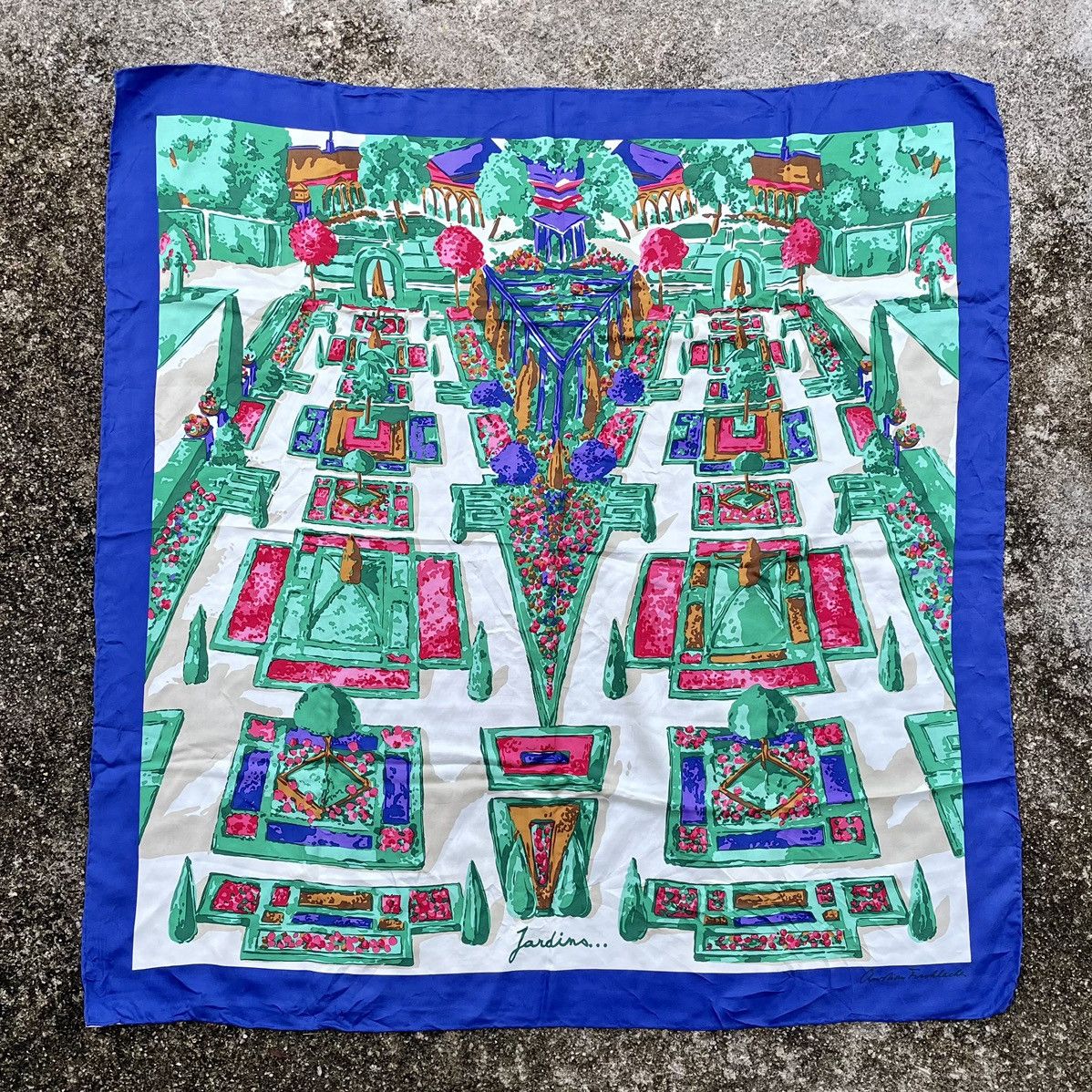 Designer × Vintage Christian Fischbacher Jardins Silk Scarf Size ONE SIZE - 2 Thumbnail