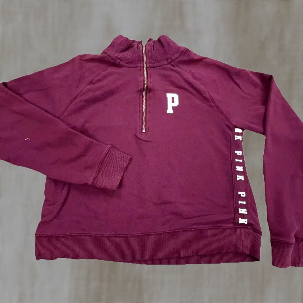 Victoria's Secret VINTAGE Victoria's Secret PINK Sweatshirt Women Small Maroon White Quarter Zip Sweater Size S / US 4 / IT 40 - 1 Thumbnail