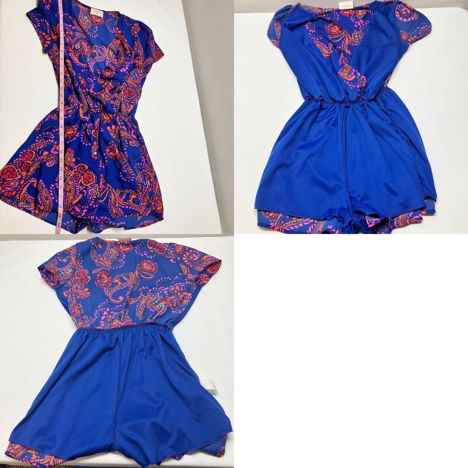 Anthropologie Anthropologie Romper Womens S Blue Everly Pink Orange Paisley Print Neck Size Size 28" / US 6 / IT 42 - 8 Thumbnail