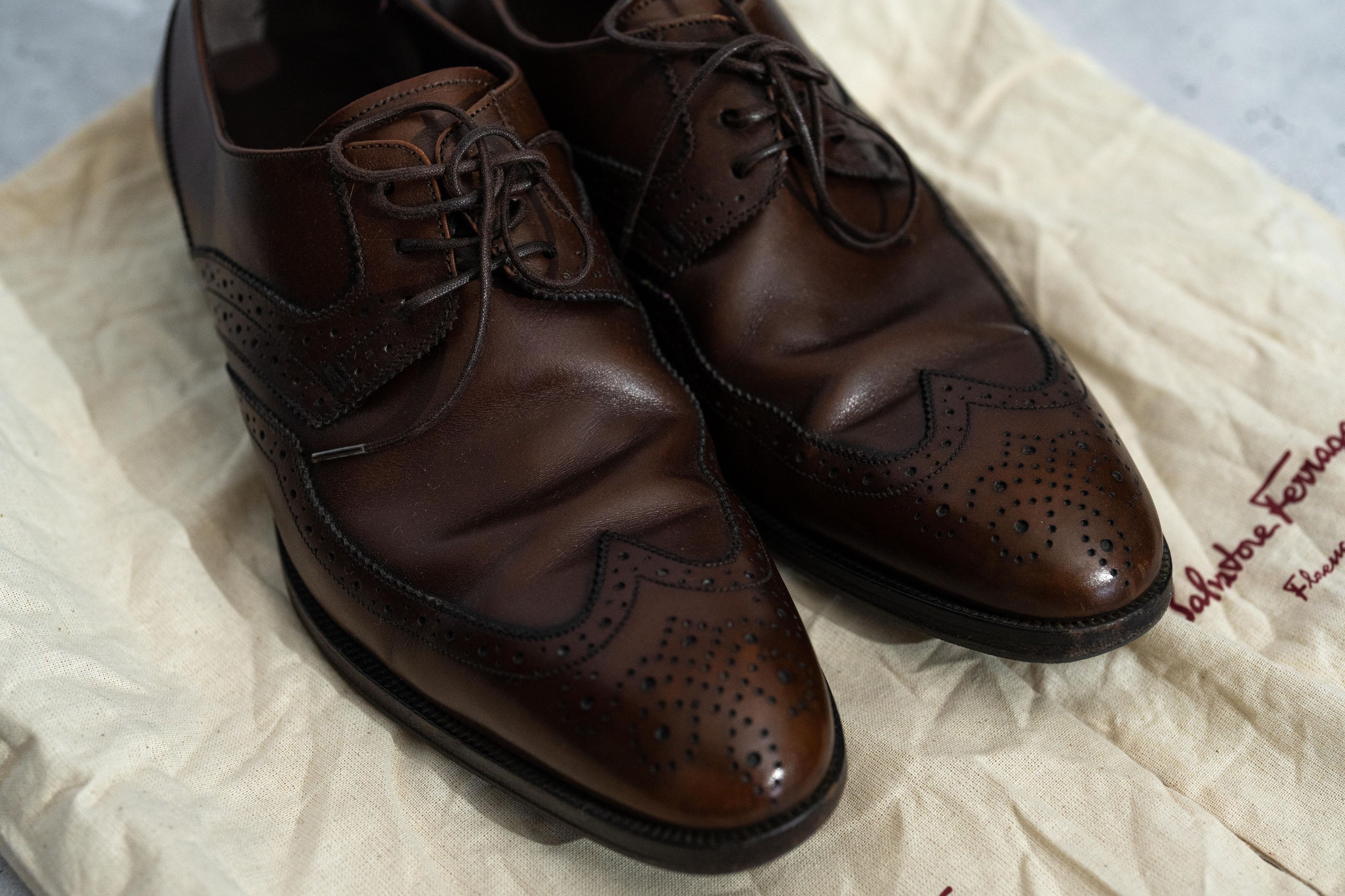 Salvatore Ferragamo Ferragamo Dark Brown Wingtip Dress Shoes Size US 6 / EU 39 - 7 Thumbnail
