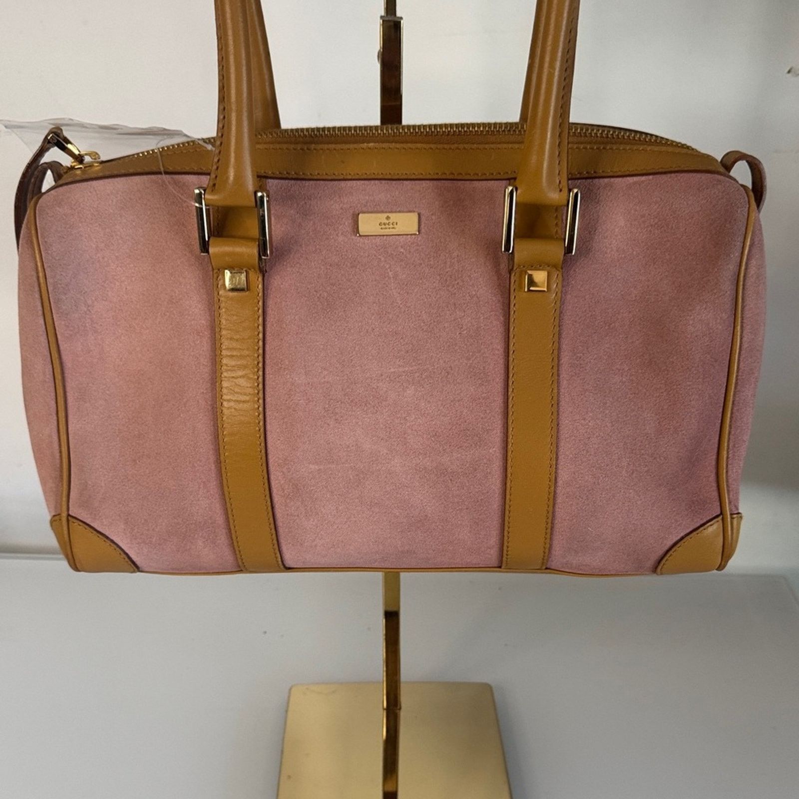 Gucci Gucci Vintage Zip Boston Bag - Pink Suede and Tan Leather Size ONE SIZE - 3 Thumbnail