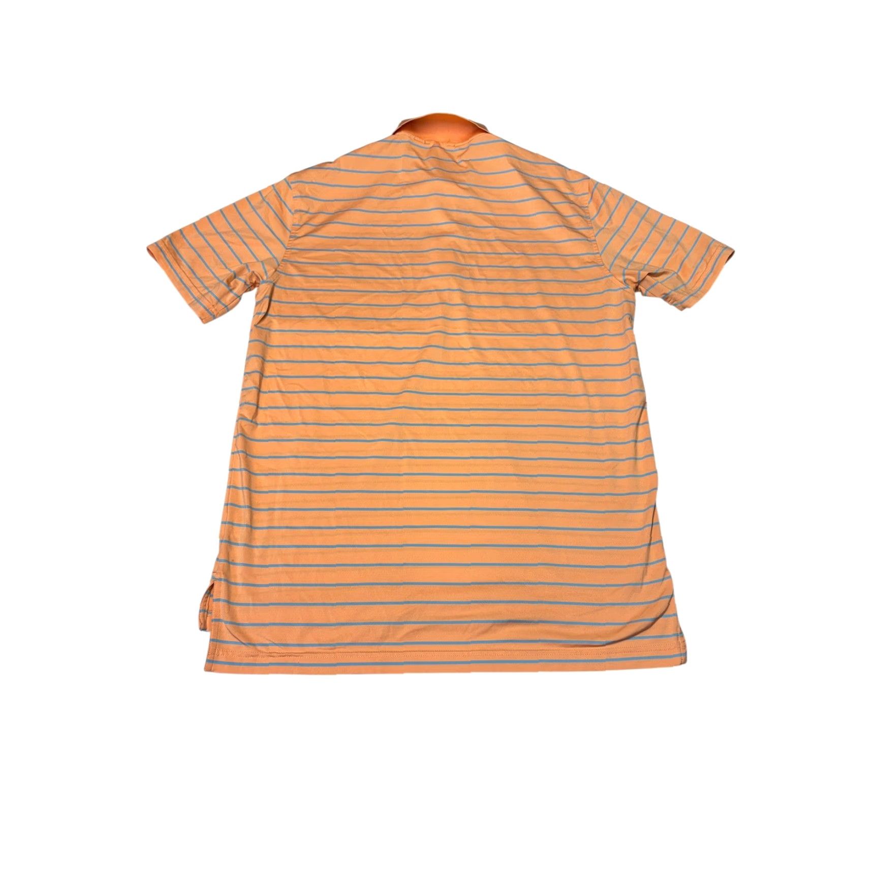 Peter Millar Polo Shirt Mens Large Orange Blue Striped Golf Top Summer Comfort Short Sleeve