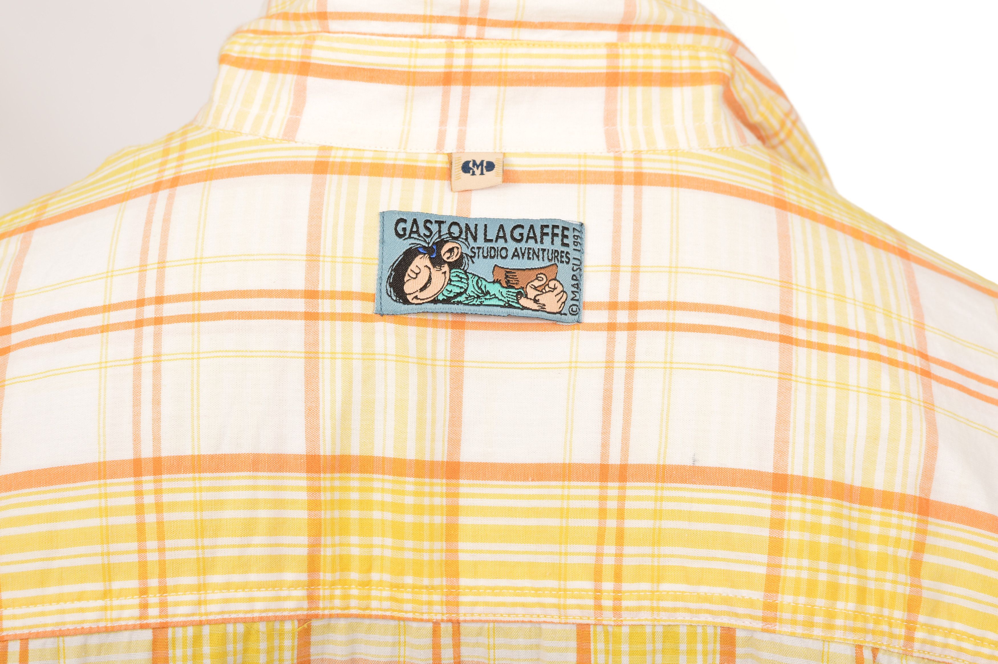 Vintage Gaston Lagaffe Vintage 1997 Yellow Check Humor Button Shirt Size US M / EU 48-50 / 2 - 6 Thumbnail