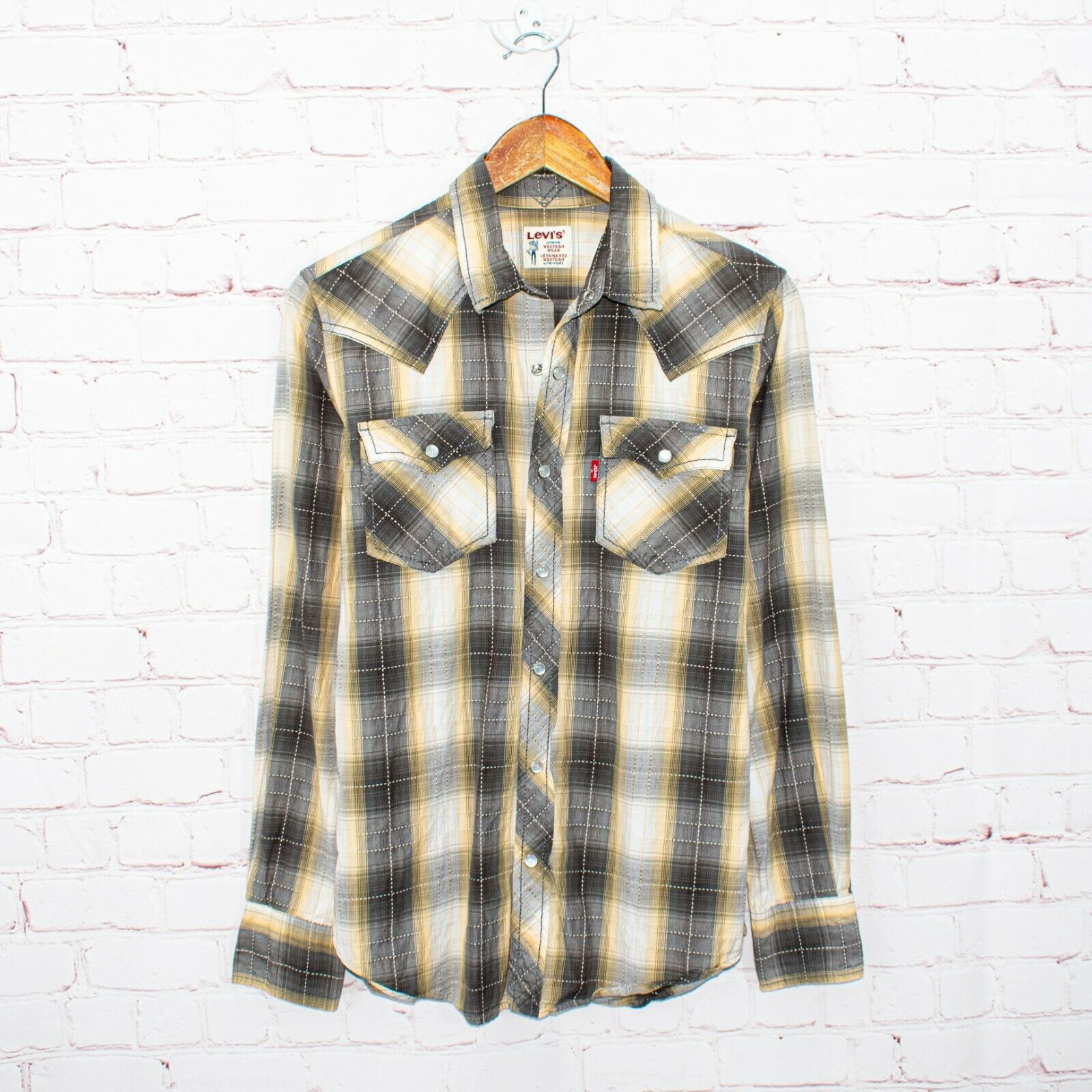 Levi's Vtg Levi's Western Pearl Snap Shirt Gray Beige Plaid Size US S / EU 44-46 / 1 - 1 Thumbnail