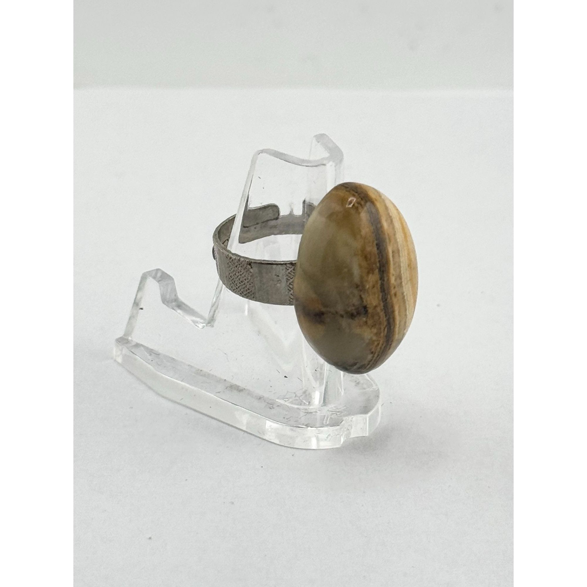 Vintage Vintage striated agate stone adjustable ring Size ONE SIZE - 3 Thumbnail