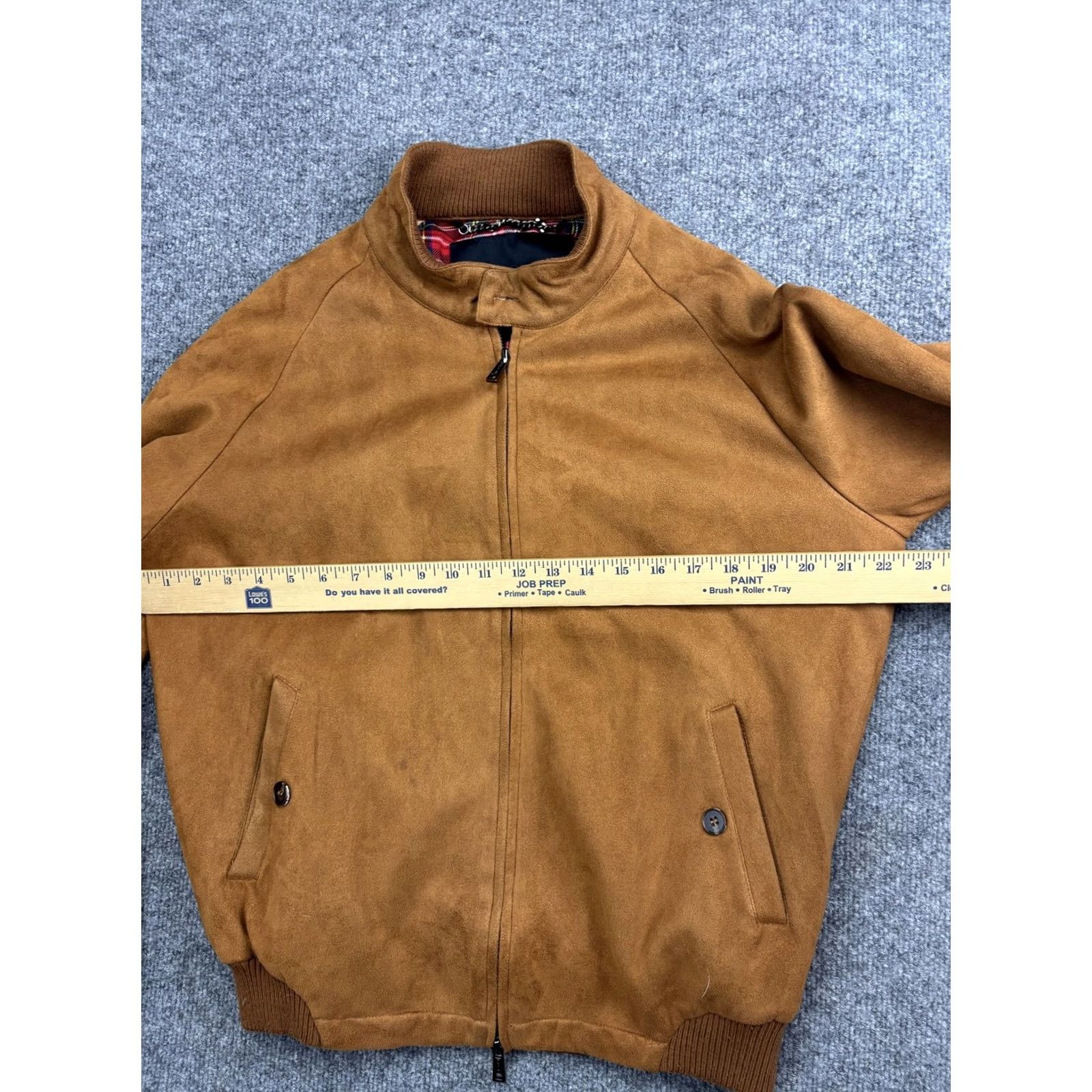 Vintage PHIX Jacket Mens Large Brown Faux Suede Bomber Full Zip Lined Plaid Trim Ribbed Collar Pockets Size US L / EU 52-54 / 3 - 3 Thumbnail