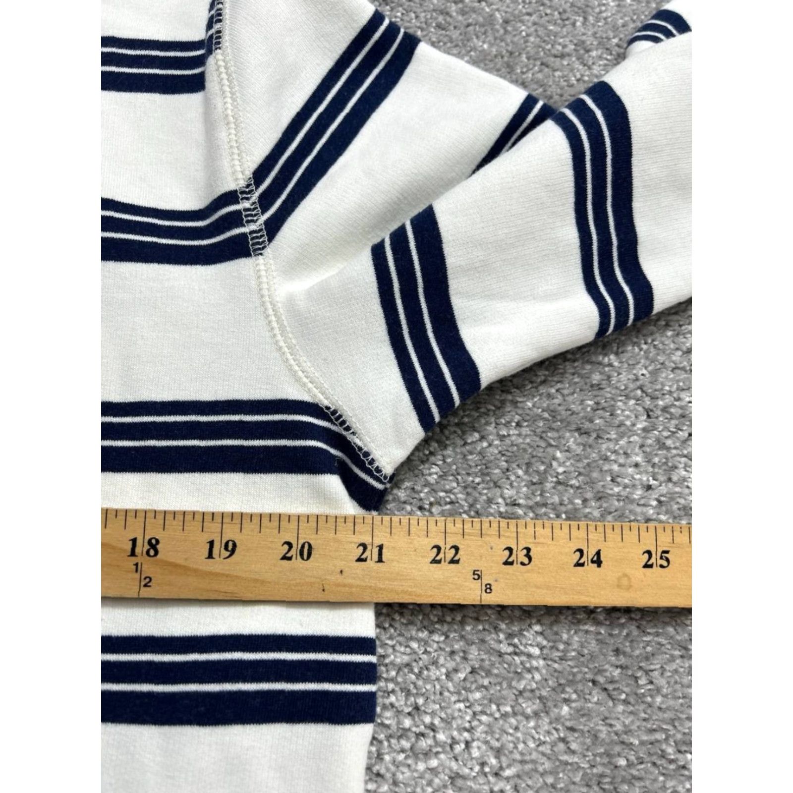 Lands' End Lands' End Rugby Shirt Mens Small Beige Blue Stripes Cotton Ribbed Hem Collared Shirt Polo Casual Knit Breathable Easy Care Zip Size US S / EU 44-46 / 1 - 6 Thumbnail