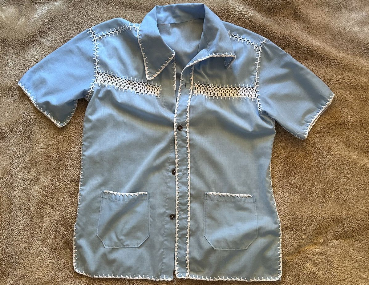 Other Sky-Blue Handcrafted Crochet Insert Shirt Size US M / EU 48-50 / 2 - 1 Thumbnail