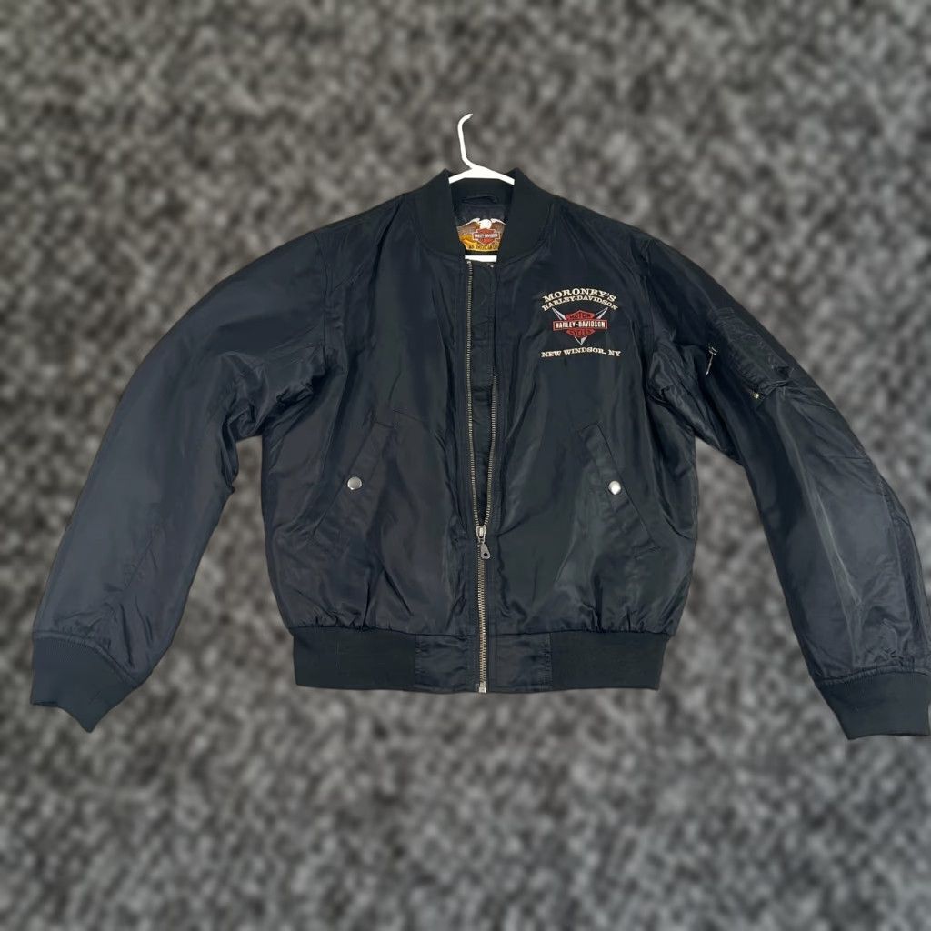 VTG Harley Davidson Jacket New York Medium Windbreaker Bomber Patch Nylon