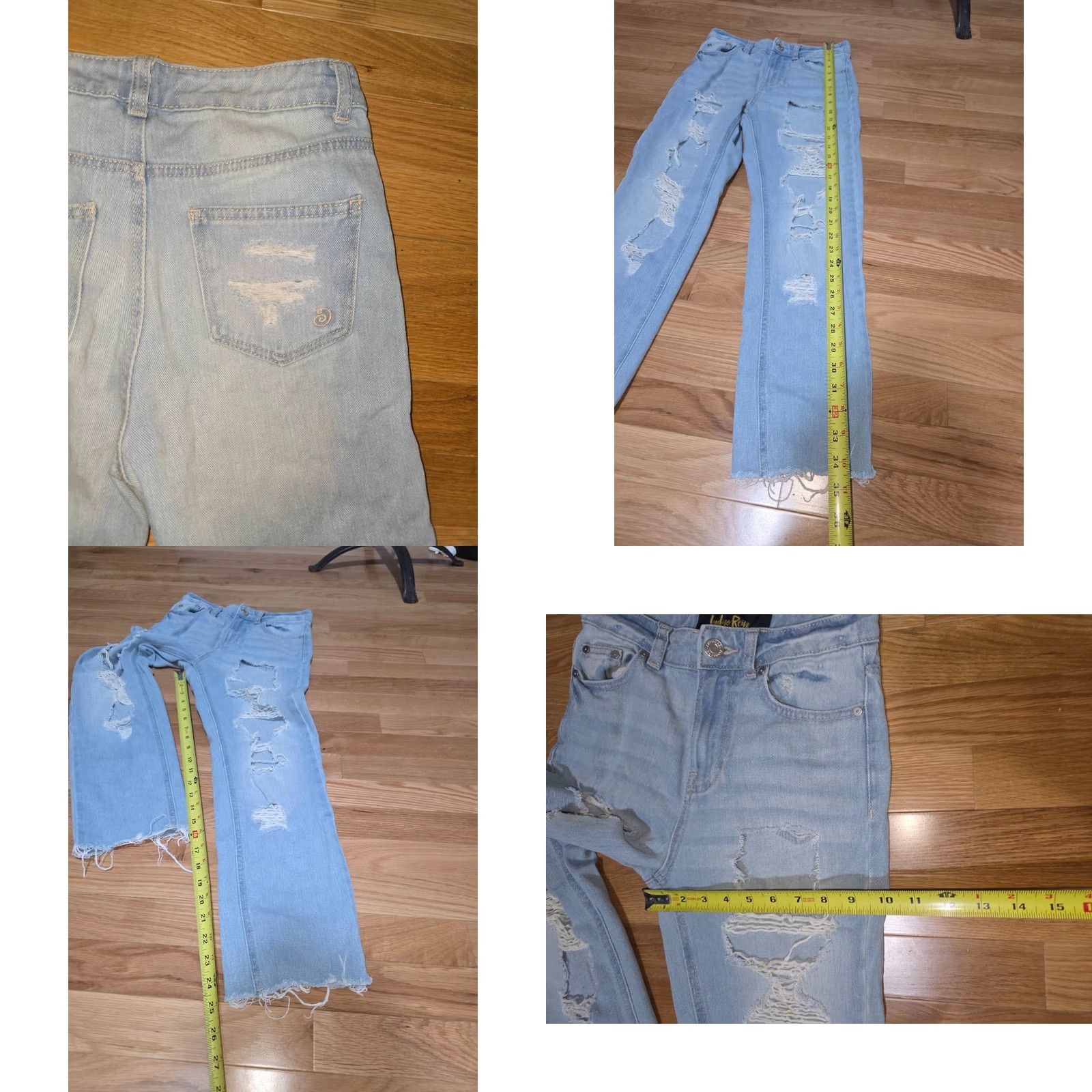 Denime Indigo Rein Straight Leg Jeans Women's 3/25 Blue Denim Cotton Distressed Ankle Jeans Monochrome Blue 5-Pocket Button Regular Fit Mens Women Girls Boys Size 26" / US 2 / IT 38 - 8 Thumbnail