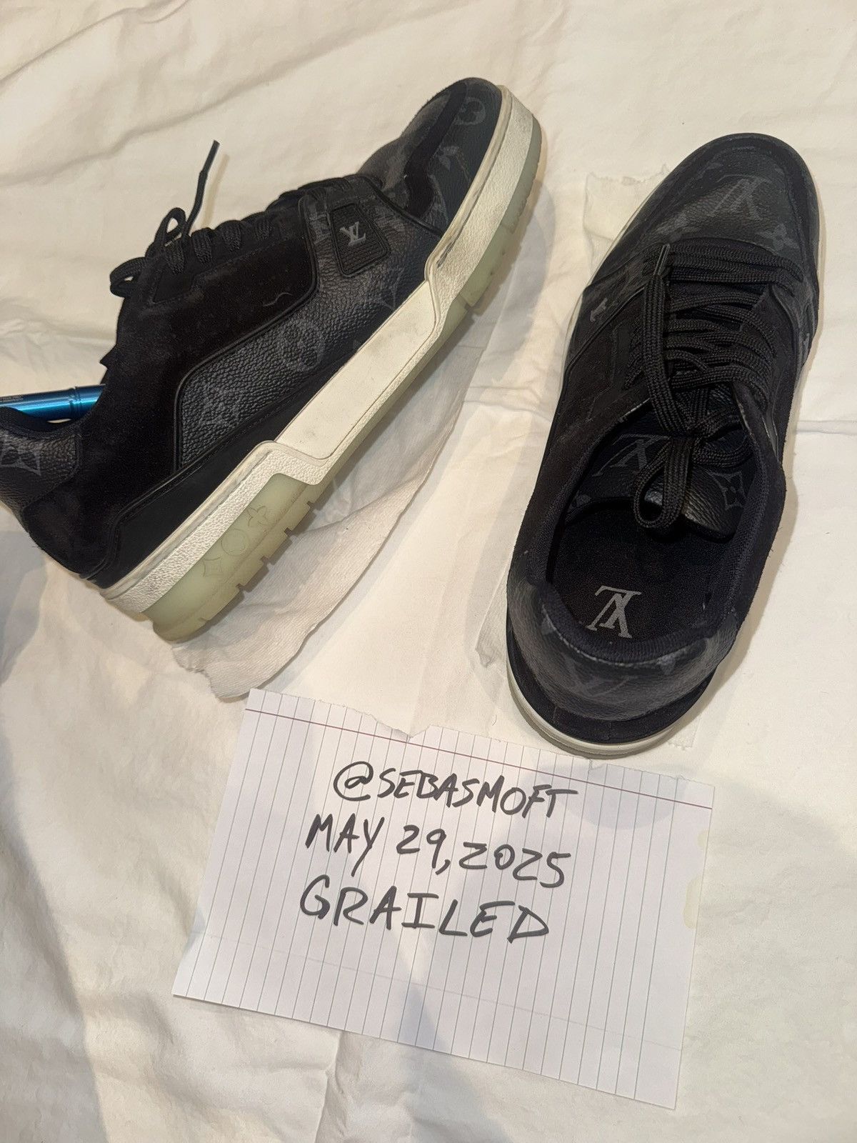 Louis Vuitton LV Louis Vuitton Black Monogram Eclipse Suede Trainers Size US 8 / EU 41 - 8 Thumbnail
