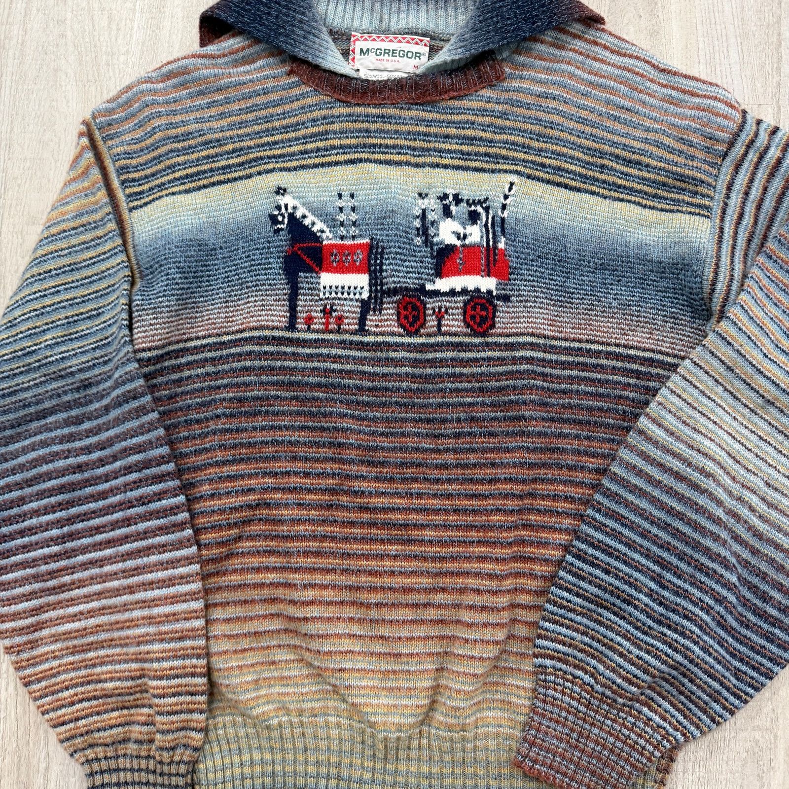 Vintage Vintage Mcgregor Horse & Buggy Sweater Size Medium 50s Size US M / EU 48-50 / 2 - 2 Thumbnail