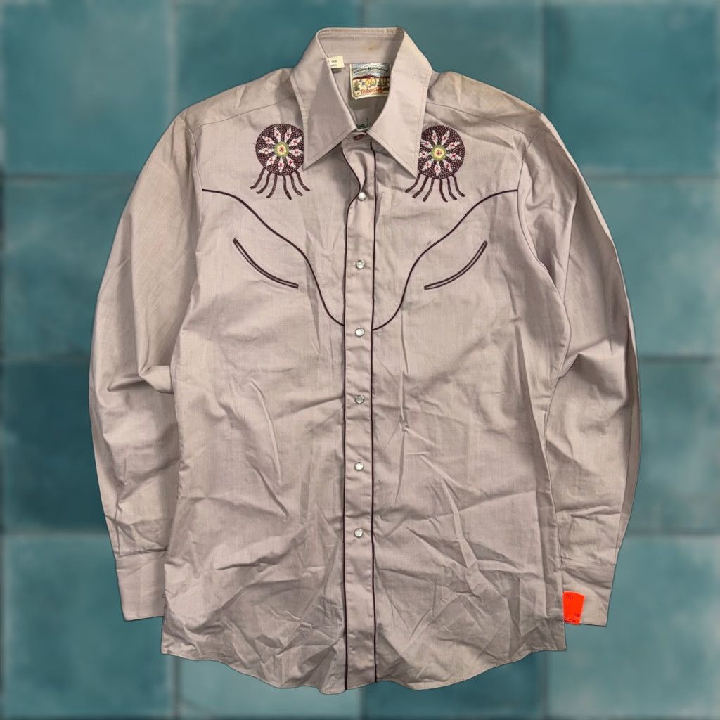 Vintage VINTAGE Kennington Shirt Western 70s M Beige Cotton Blend Button-Up Collared Long Sleeve Pearl Snap Embroidered Men Size US M / EU 48-50 / 2 - 1 Thumbnail