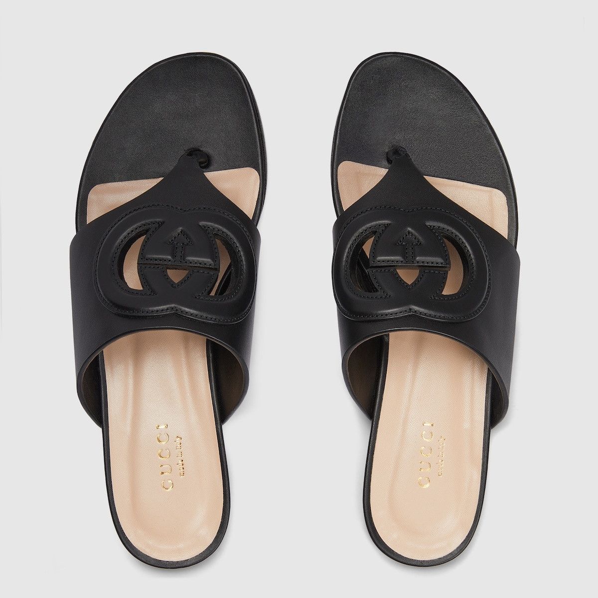 Gucci oc11z1025 Interlocking G Cut-Out Sandals in Black Size US 5 / IT 35 - 5 Thumbnail