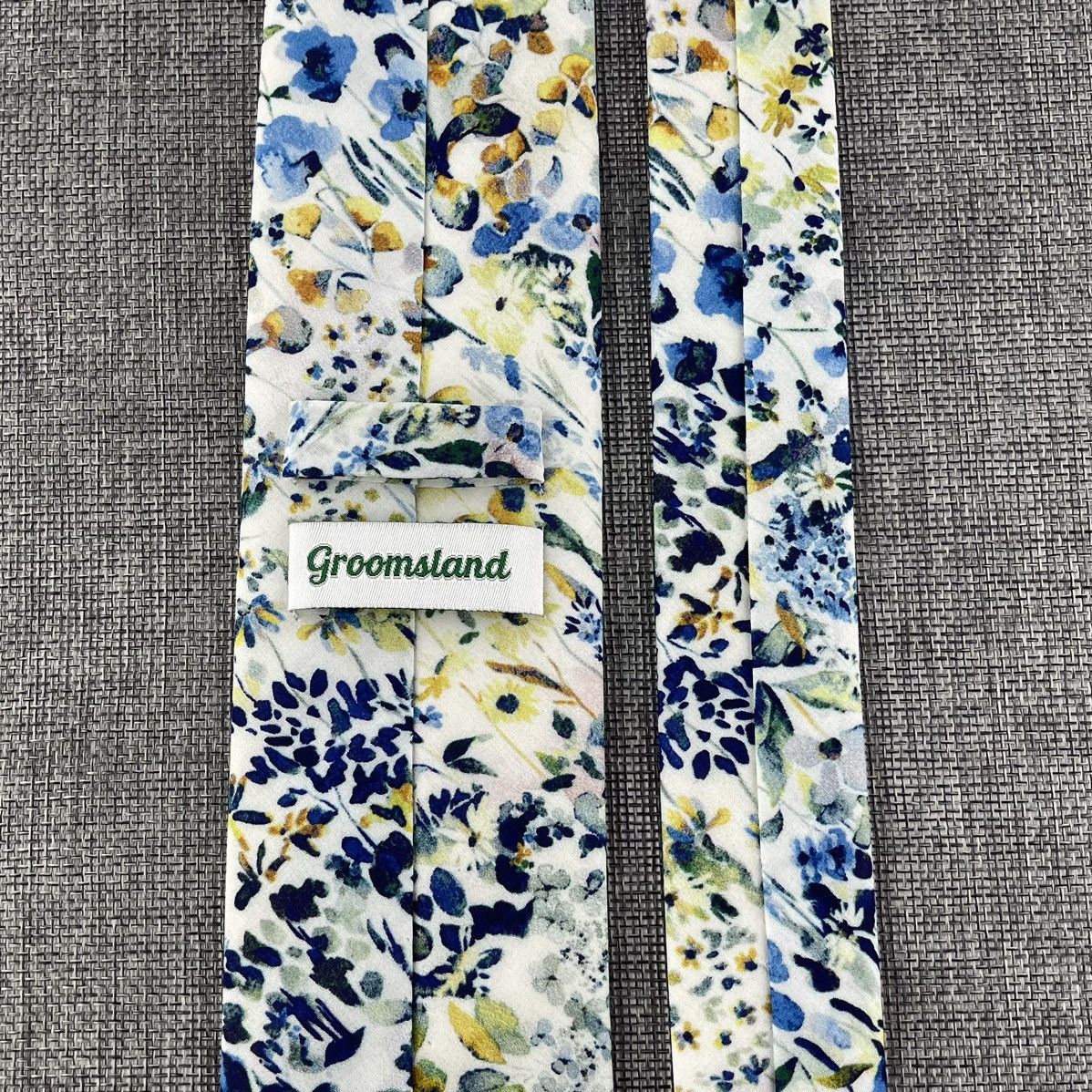 Other White w/ Azure Blue Meadow Floral Necktie, Slim 2.75” Width Size ONE SIZE - 5 Thumbnail