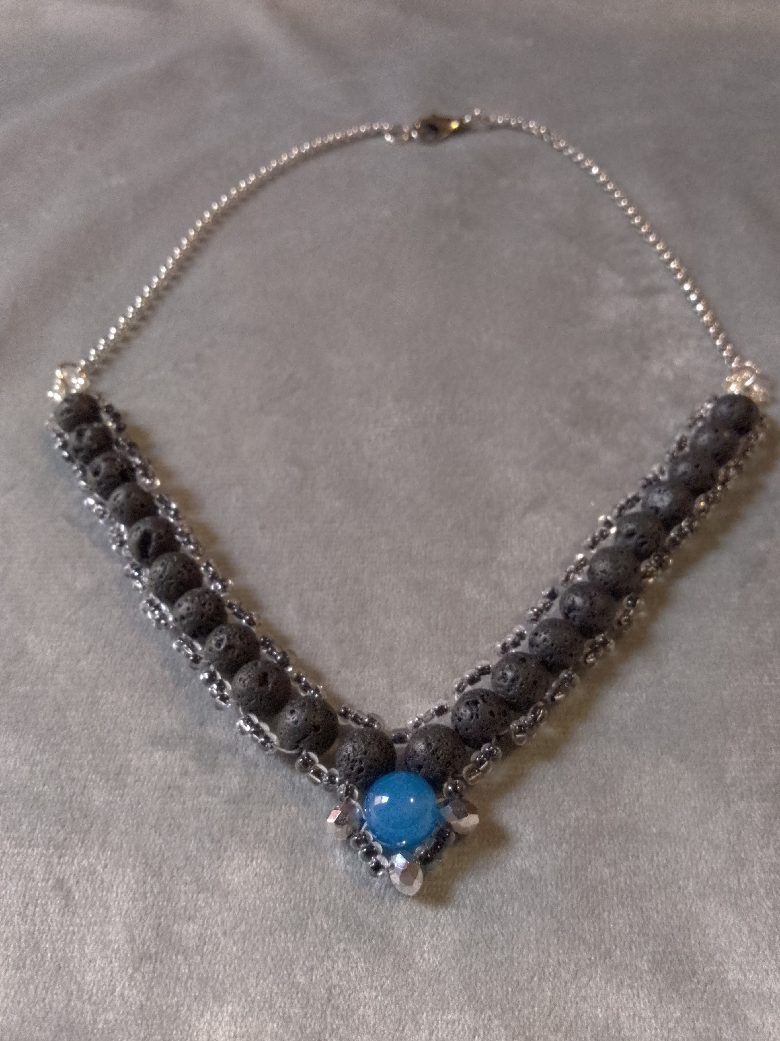 Handmade Black Necklace Natural Etna Lava stones and blue Agate Size ONE SIZE - 6 Thumbnail