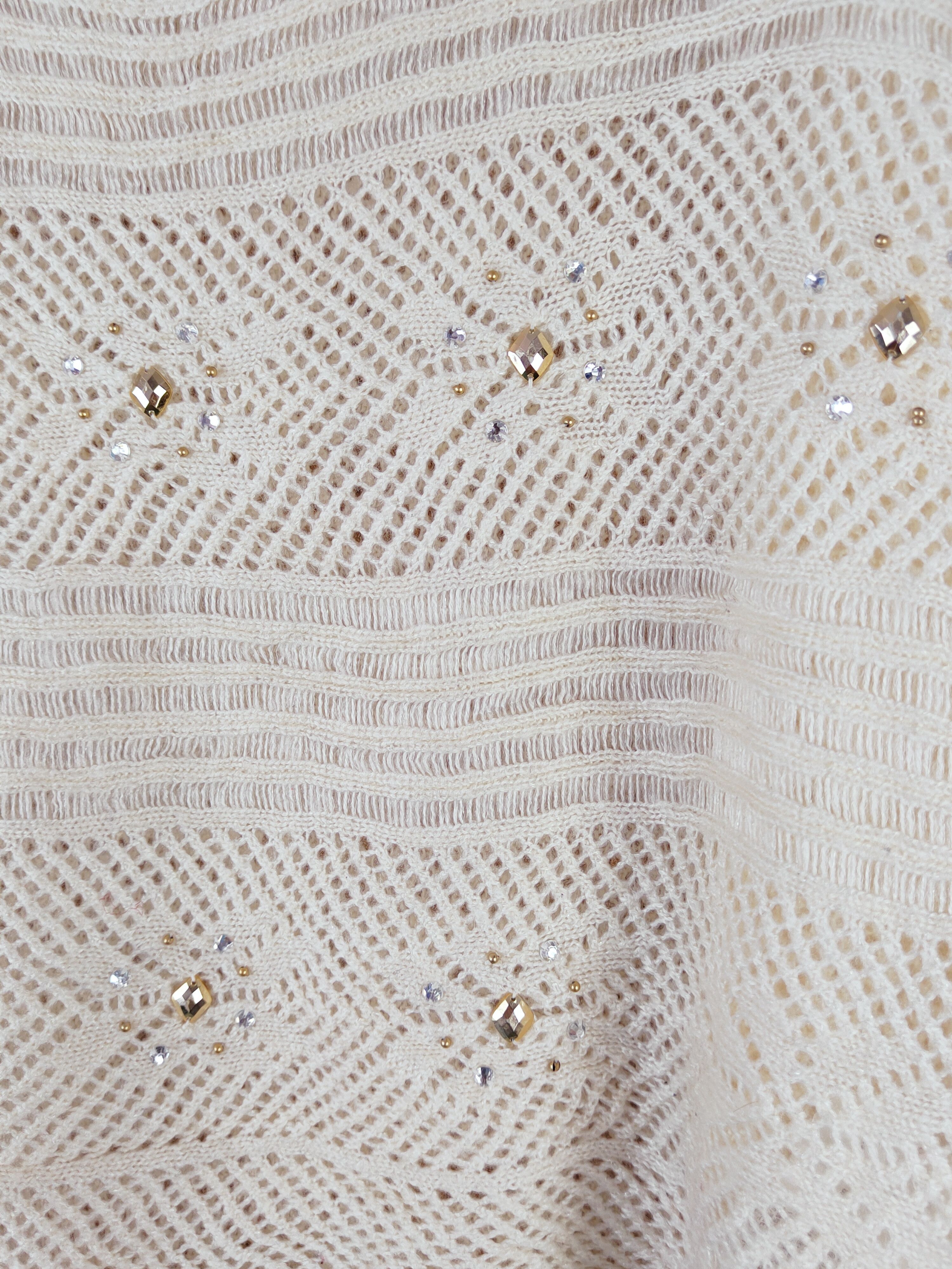 Aran Isles Knitwear × Japanese Brand × Vintage Cecil McBee Cream Mesh Net Knitwear Crop Tops #W560 Size M / US 6-8 / IT 42-44 - 2 Thumbnail