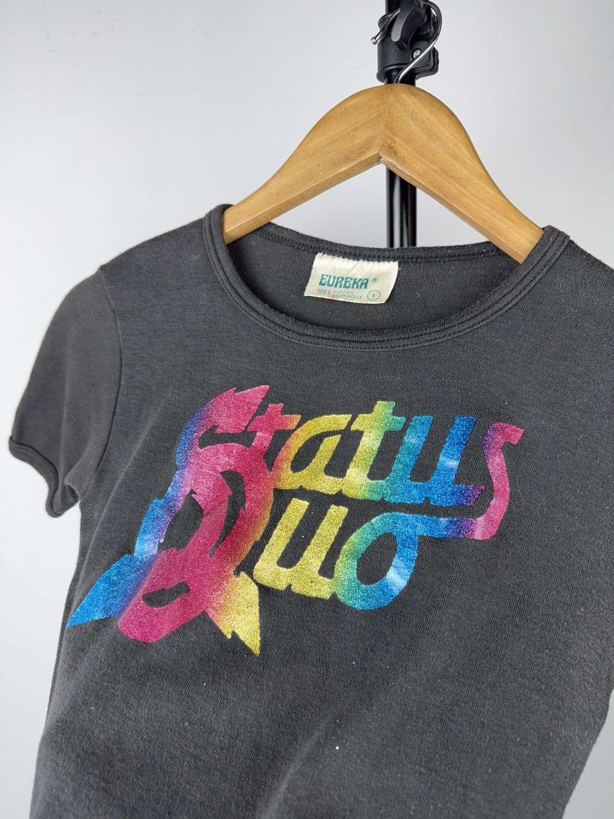 Band Tees 90s Status Quo Rainbow Logo Fitted T-Shirt Single Stitch Size XS / US 0-2 / IT 36-38 - 6 Thumbnail