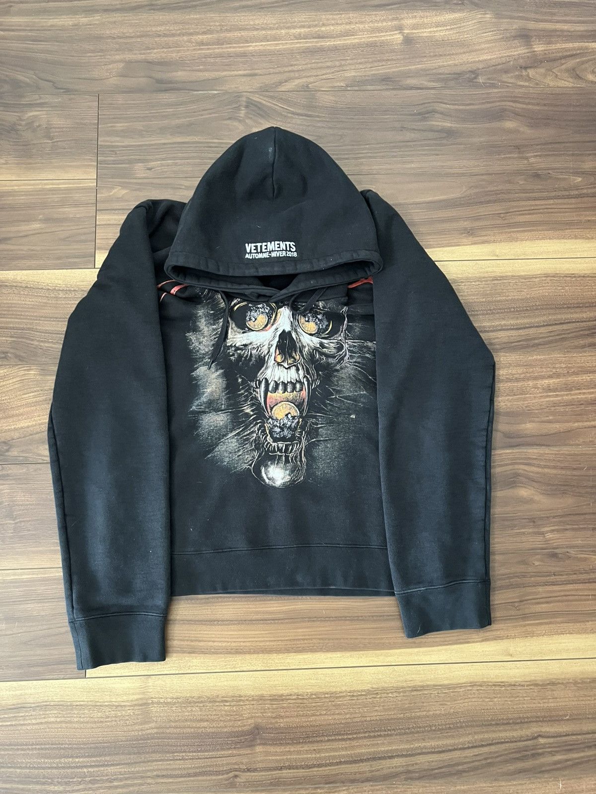 Vetements AW18 Vetements Misplaced Skull Hoodie Black | Grailed