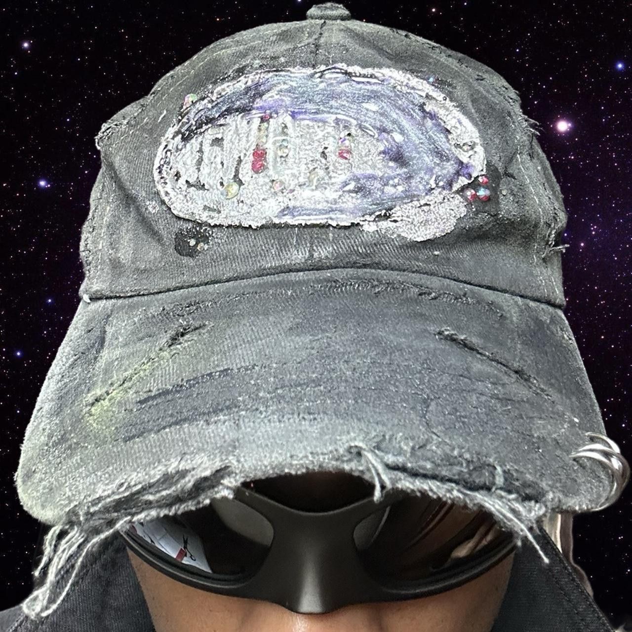 Other ASTROBOI* 'Cosmos' Black Distressed Metallic Rhinestone Hat Size ONE SIZE - 6 Thumbnail