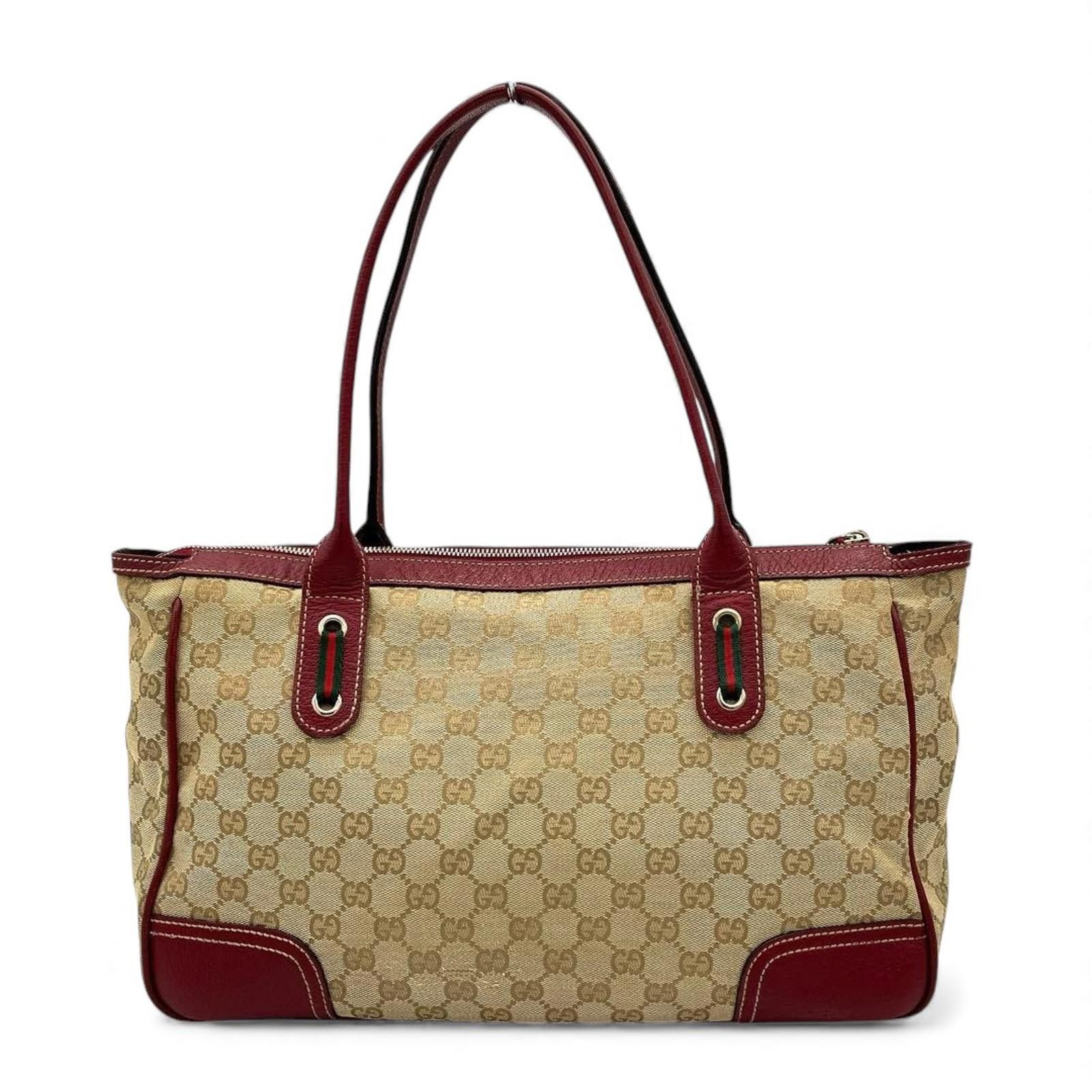 Gucci Gucci - Beige Burgundy GG Canvas Tote Bag Size ONE SIZE - 3 Thumbnail