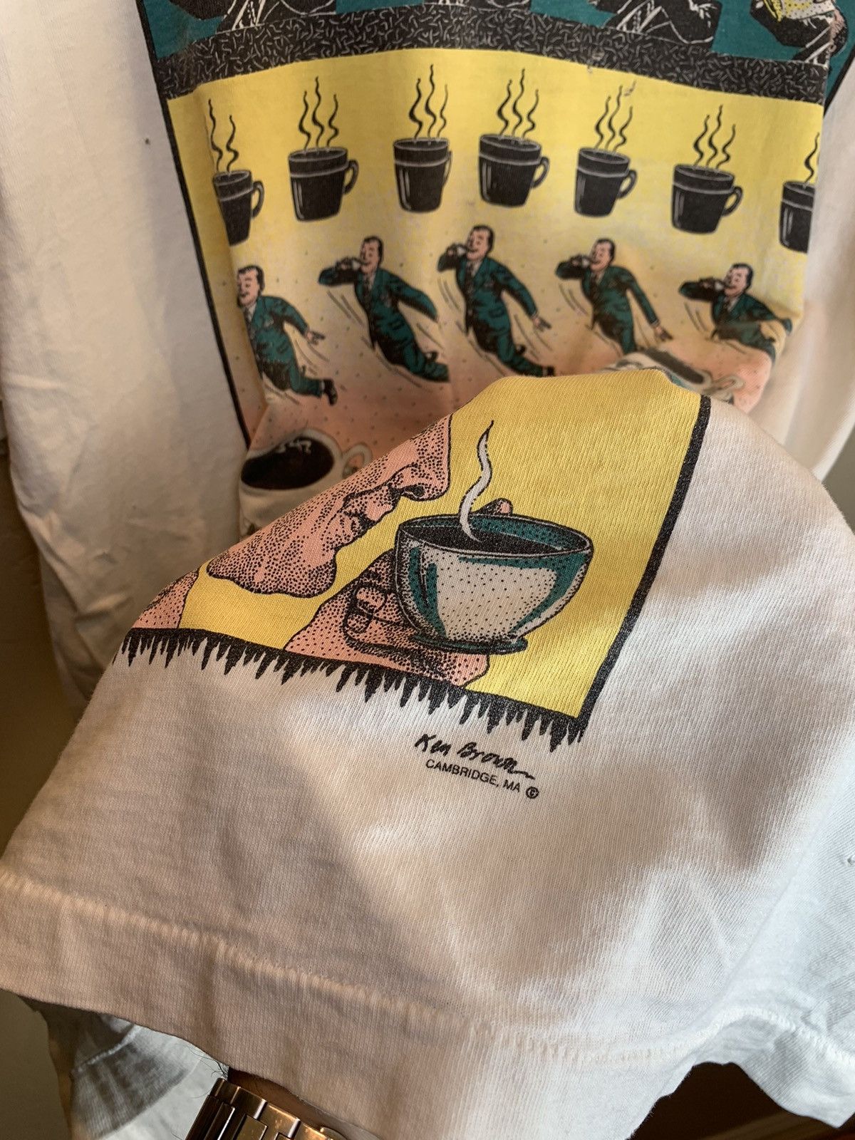 Vintage RARE* Vintage Java-Rama Ken Brown Coffee Art Thrashed Shirt Size US XL / EU 56 / 4 - 5 Thumbnail