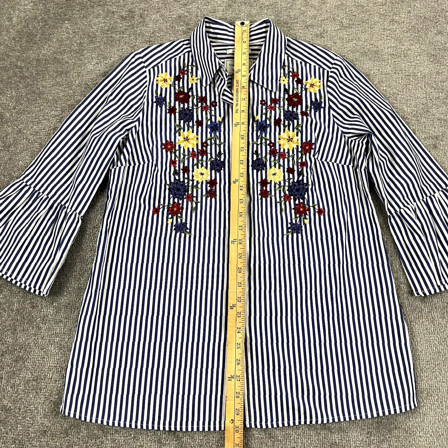 Charter Club VINTAGE Charter Club Shirt Women Size 6 White Blue Striped Stitched Floral Button-Up Top Size M / US 6-8 / IT 42-44 - 4 Thumbnail