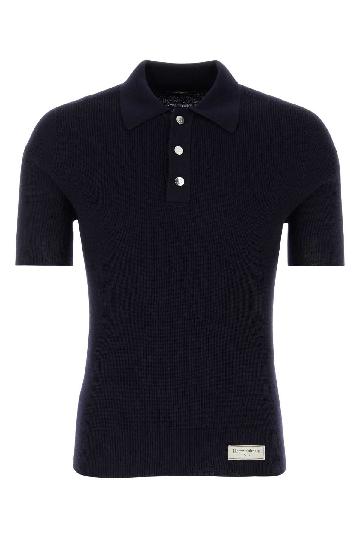image of Balmain Midnight Blue Wool Polo Shirt, Men's (Size Large)