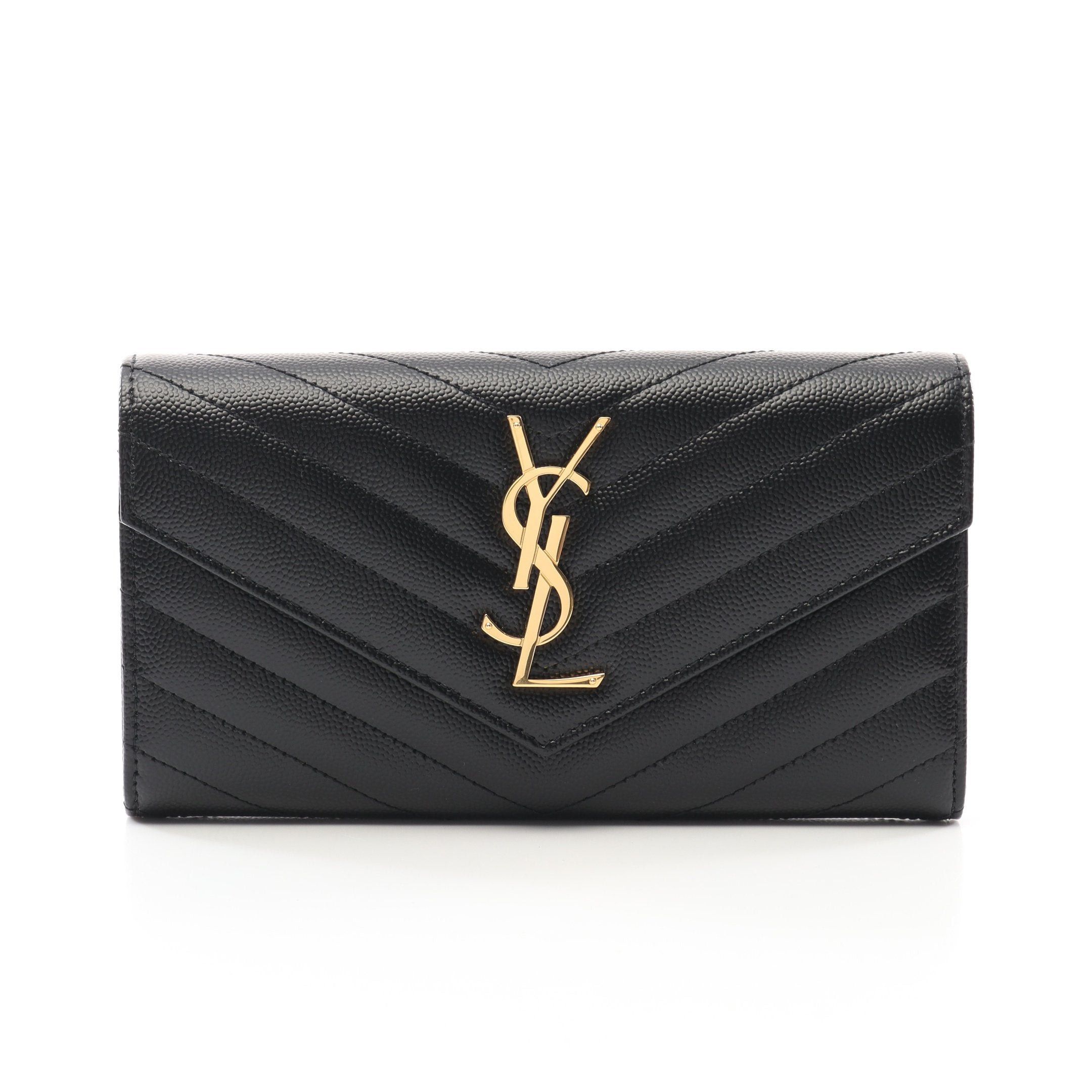 Yves Saint Laurent Yves Saint Laurent Monogram Bi-Fold Long Wallet Leather Black Size ONE SIZE - 1 Thumbnail