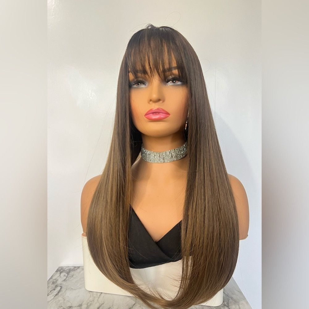 Other Balayage Brown roots Dark Blonde hair Wig with Bangs 20” Size ONE SIZE - 1 Thumbnail
